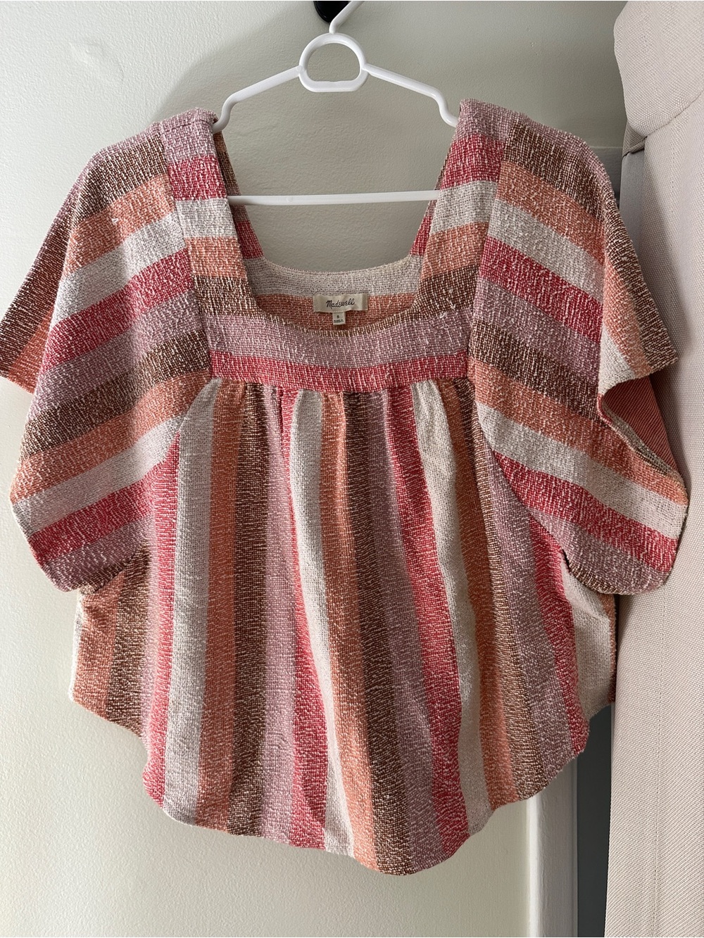 Madewell Peach & Pink Striped Smocked Square-Neck Women's Top